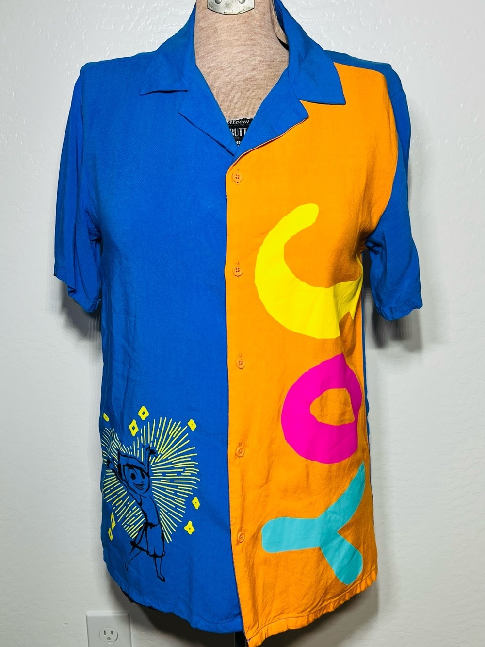 Disney Pixar Inside Out Joy Color Block Button-Up Shirt L